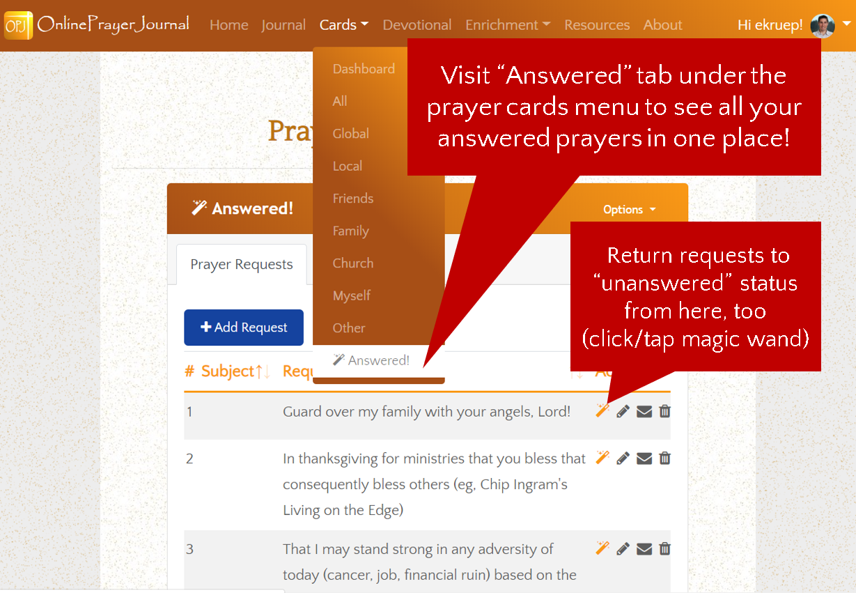 How to Use Answered Prayers in OnlinePrayerJournal.com Account - Image 2