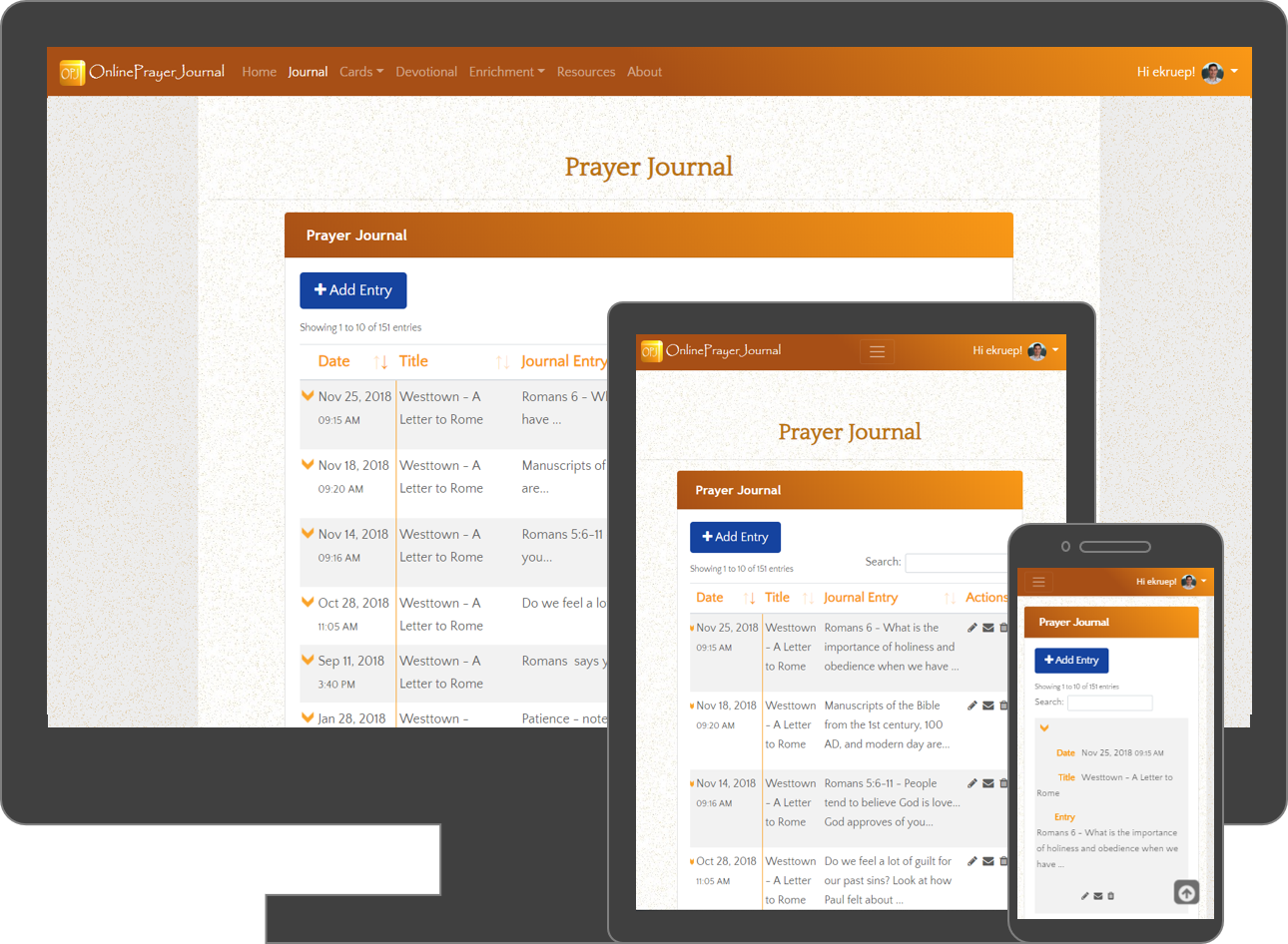 Online Prayer Journal Screenshots