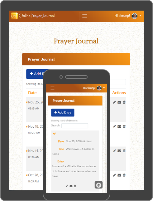 Online Prayer Journal Screenshots