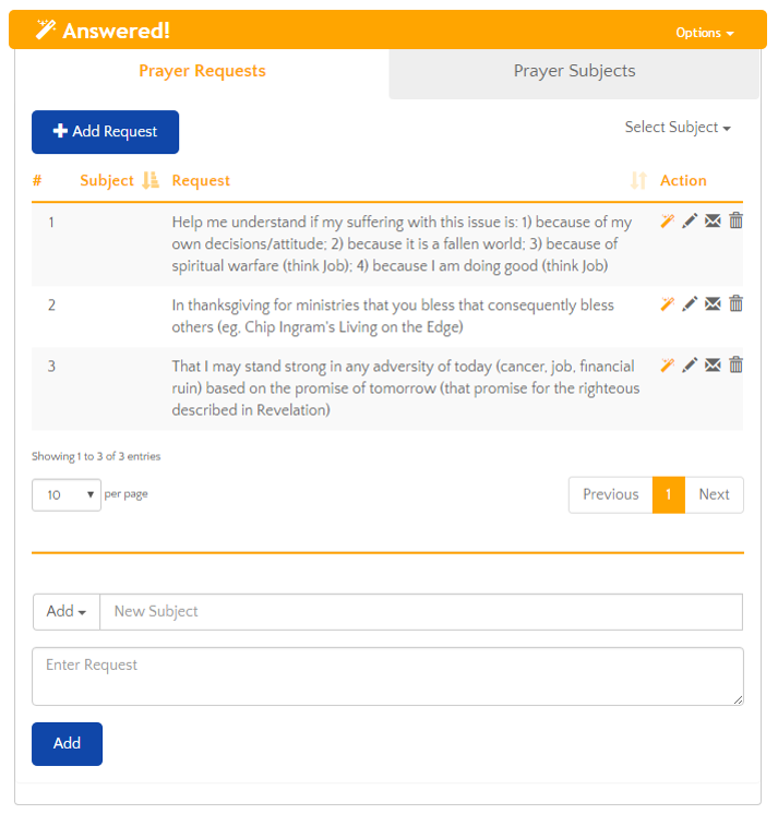 OnlinePrayerJournal.com Answered Prayers Screenshot