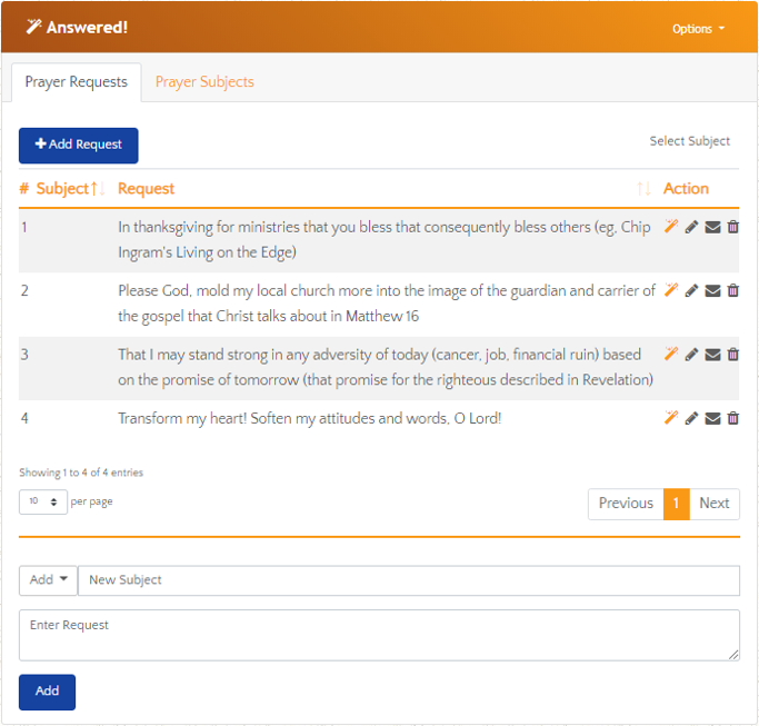 OnlinePrayerJournal.com Answered Prayers Screenshot