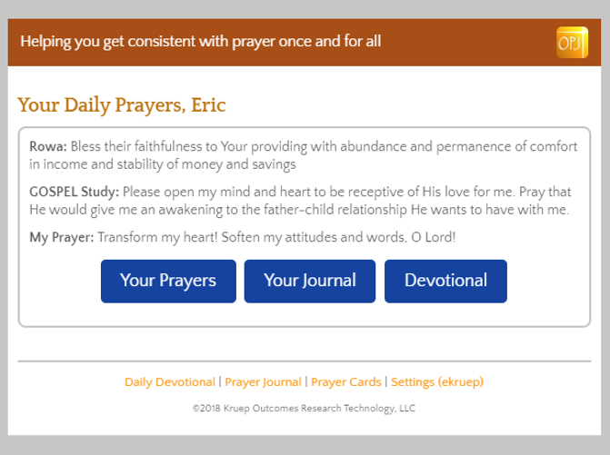 OnlinePrayerJournal.com Prayer Delivery Screenshot