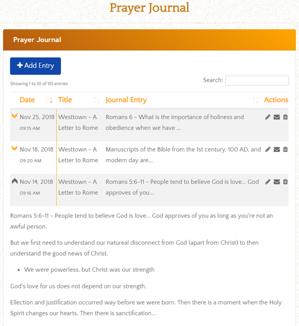 OnlinePrayerJournal.com Prayer Journal Screenshot